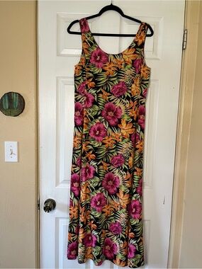 Vintage Y2K Express Floral Hawaiian Hibiscus Tropical Rayon Maxi Dress